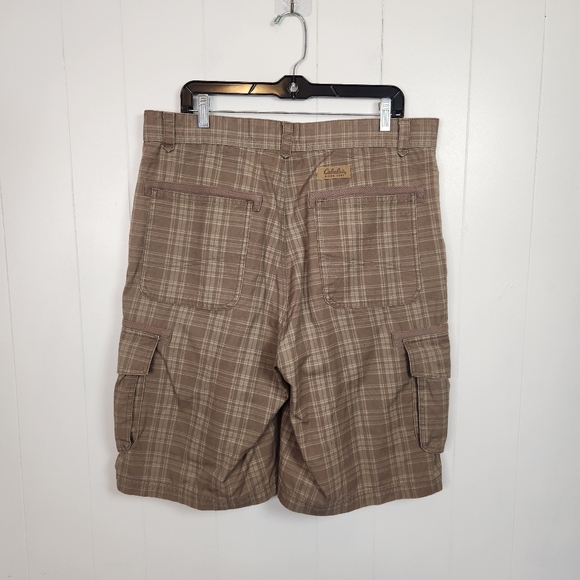Cabela's Shorts Mens Size 36 Tan Check Plaid Cargo Cotton Flat Front Hiking - Picture 2 of 10